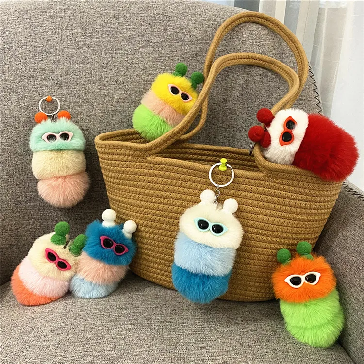 Net red with the new cute caterpillar keychain cartoon plush doll bag pendant creative car wholesale