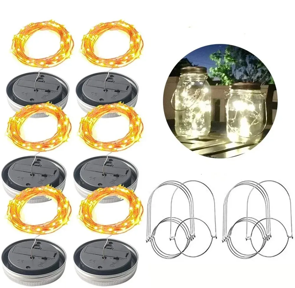 Autres fournitures de fête d'événement 6pcs verre solaire pot Mason avec poignées 2m 20 LED décor de jardin lumières de Noël en plein air mariage LED chaîne fée luciole 231026