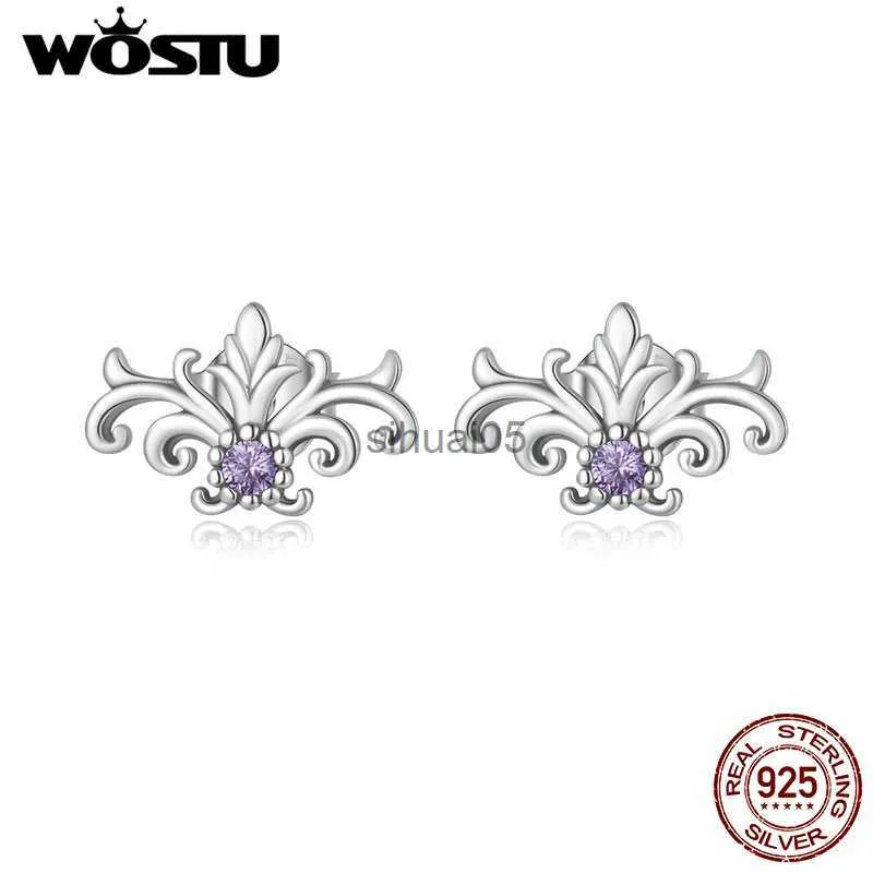 Stud WOSTU 925 Sterling Silver Vintage Pattern Purple Zircons Noble Elegant Earrings For Women Fashion Party Jewelry Gift CTE578 YQ231026