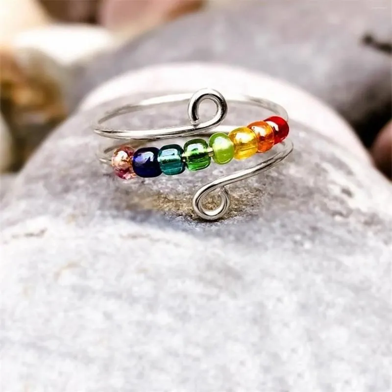 Stainless Steel Adjustable Rainbow Cluster Ring For Women Anti Stress  Anxiety Spinner With DIY Beads And Fidget Jewelry From Juwanhoward, $12.09