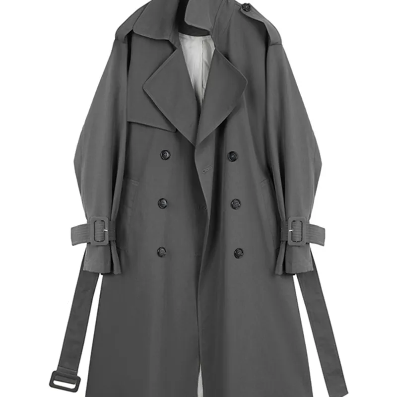 Pelliccia sintetica da donna EAM Donna Grigio Breve fasciatura Taglia grande Trench Risvolto Manica lunga Vestibilità ampia Giacca a vento Moda Primavera Autunno 2023 1DA757 231025