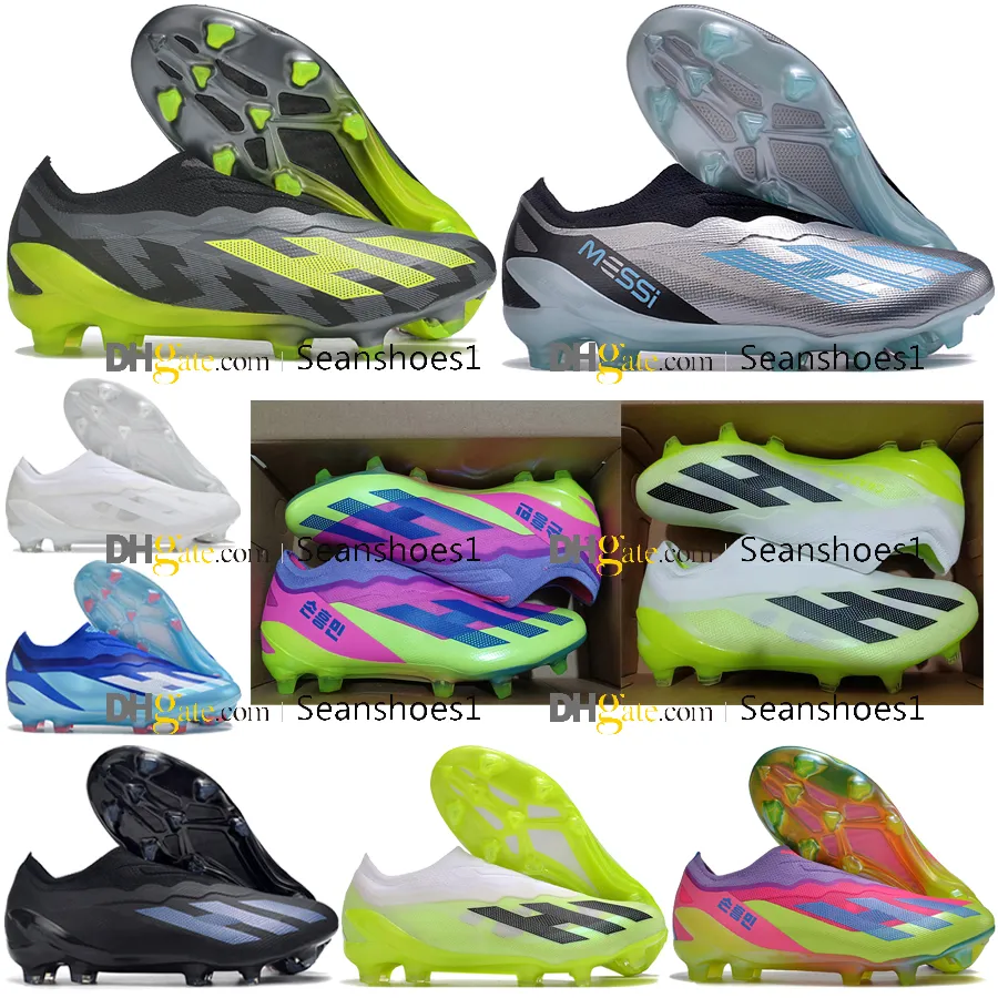 حقيبة هدايا جودة كرة القدم أحذية X CrazyFast.1 FG Laceless Soccer Cleats Mens Firm Ground Loft Leather Leather Shoes Shoes Outdoor Training Botas de Futbol US 6.5-11