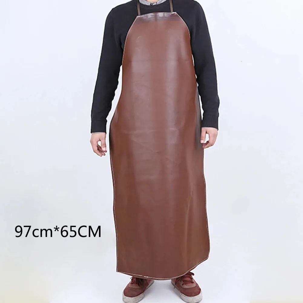 Aprons Unisex Oil Proof Easy Clean Leather Lengthen Apron Kitchen Work Shop Bib Antidirt Adult Waterproof Solid Hang Neck Random Color 231026