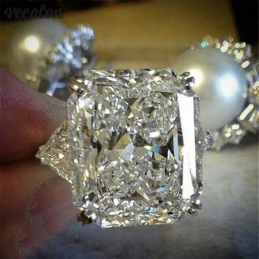 Vecalon Bague de déclaration en argent sterling 925 taille coussin 8ct diamant bagues de fiançailles pour femmes fête doigt bijoux297a