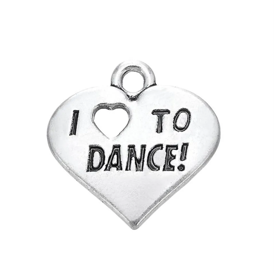 New Fashion Tho Easy 20pcs Engraved Letter I Love To Dance Heart Charm Jewelry Jewelry Making Making Making Make