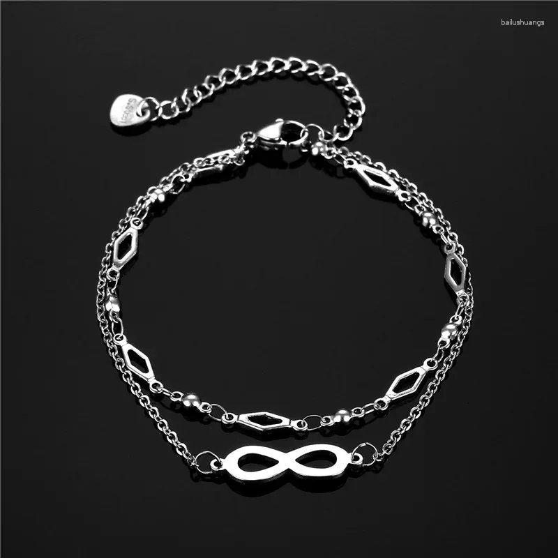 Charm Bracelets Stainless Steel Korean Fashion Infinity Symbol Multi-layer Bead Chain Charms Bracelet For Women Jewelry Girl Kpop Gift