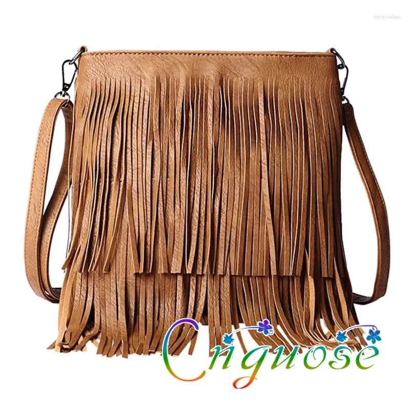 Duffel Bags 2023 Sonbahar Kış Retro Retro Tassel Tassel Oblik Span Paket Bohemia PU Deri Bir Omuz Crossbody Çanta Kadınlar İçin