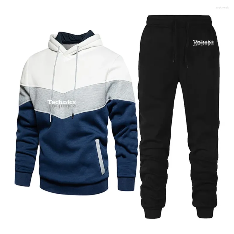 Men's Tracksuits Technics 2023 Dj 1200 Turntable Music Fashion Print Three-Color Stitching Hooded Pants Sportswear Casual Cotton Tops
