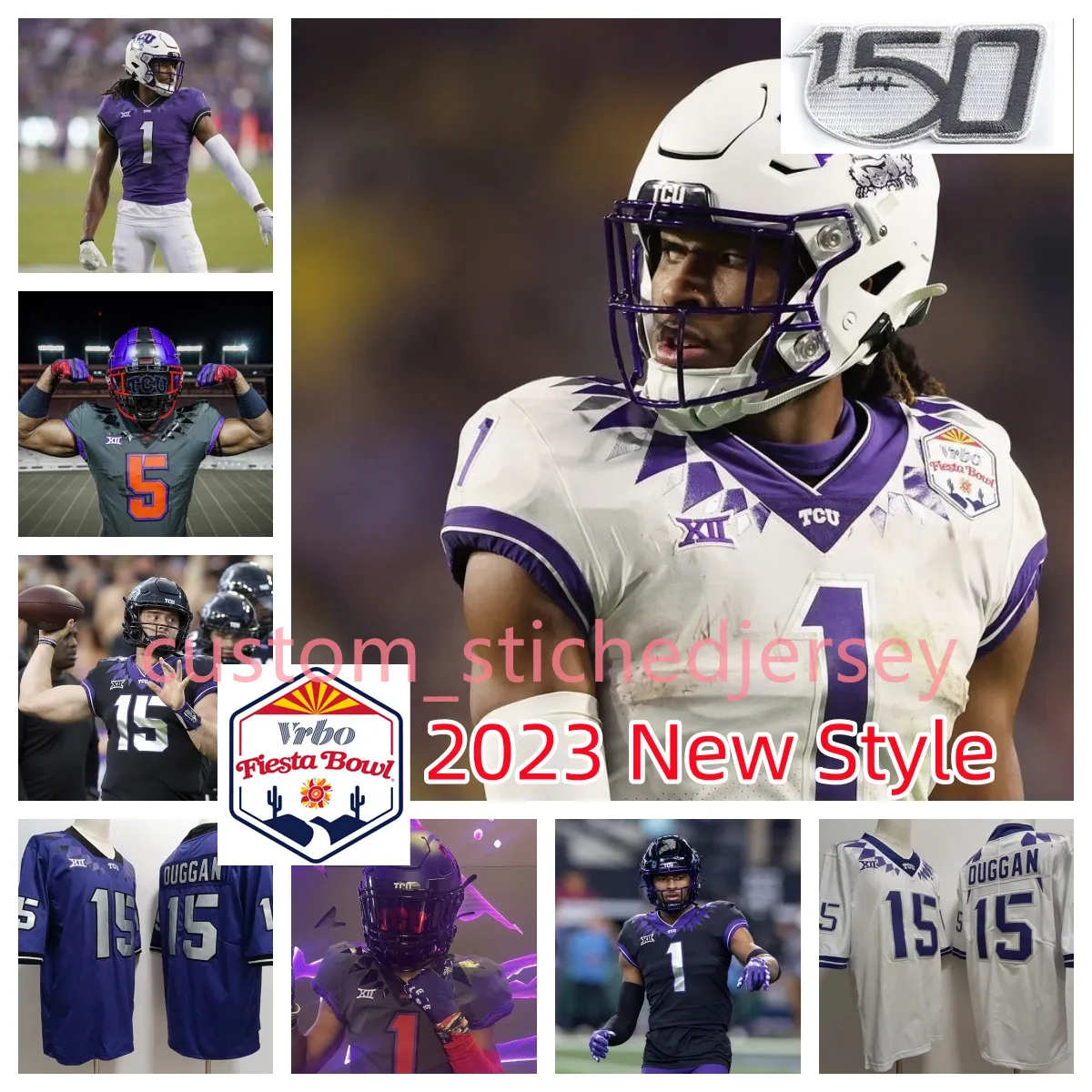 American College Football Wear 2023 Krajowy mecz mistrzostw #15 Max Duggan TCU Jersey Vrbo Fiesta Bowl zszyta Quentin Joh 1 Quentin Johnston