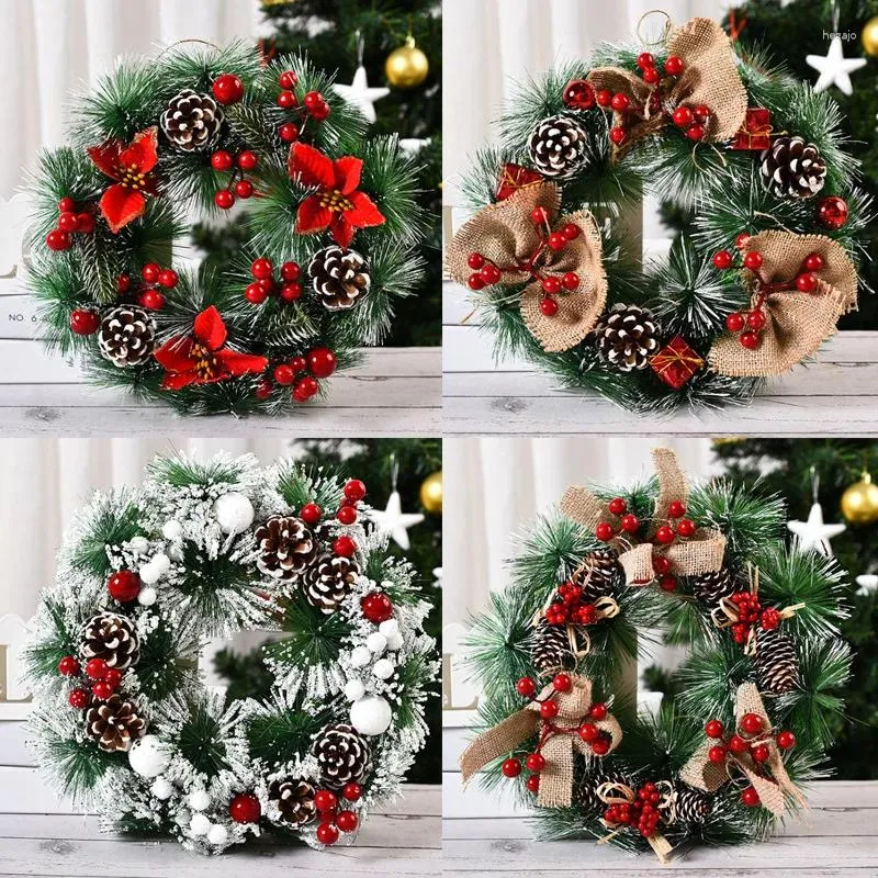 Decoratieve Bloemen 28cm Kerstkrans Voordeur Sneeuwvlok Slingers Dennenappel Oranments Voor Binnen Buiten Thuis Kantoor Vakantie Kerst Decor