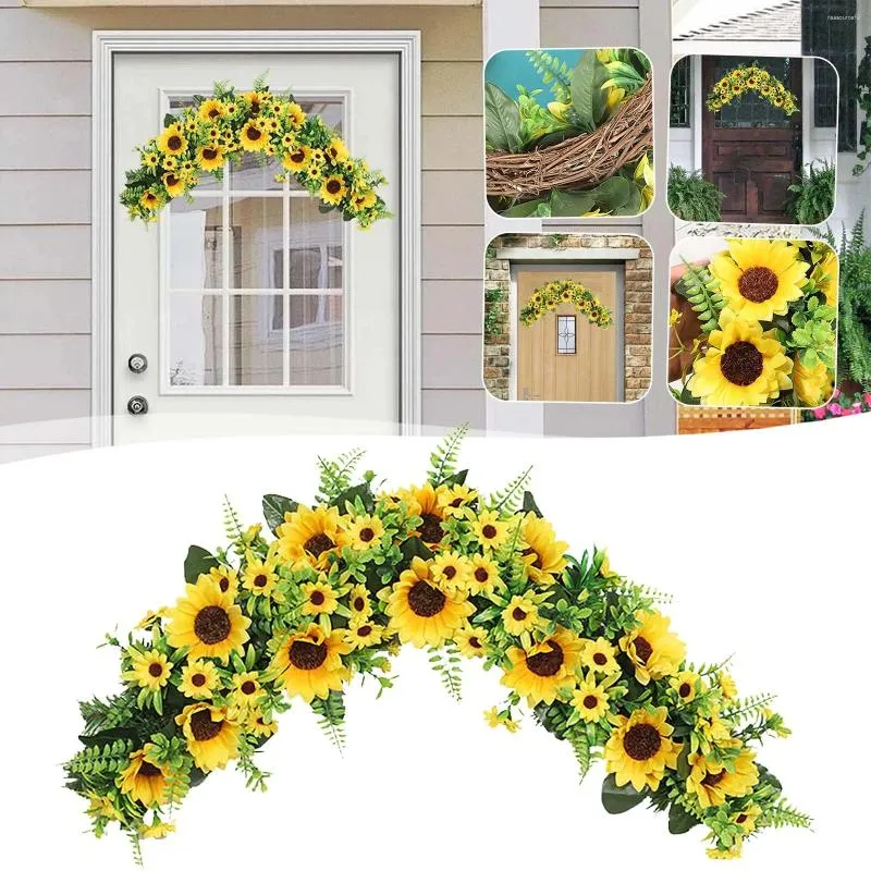 Fleurs décoratives tournesol pour la maison, couronne de couronne artificielle suspendue, décoration fenêtre, porte d'automne, mur de fête, bureau, soirée cinéma