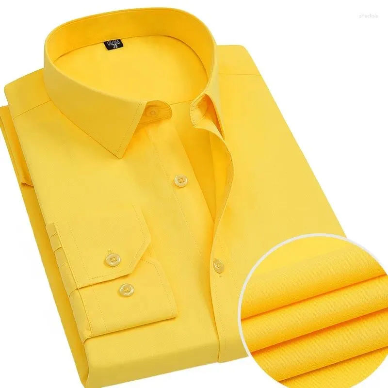 Camisas de vestido masculinas outono camisa de manga comprida para homens jovens negócios ocupacionais casuais puro amarelo base roupas de trabalho