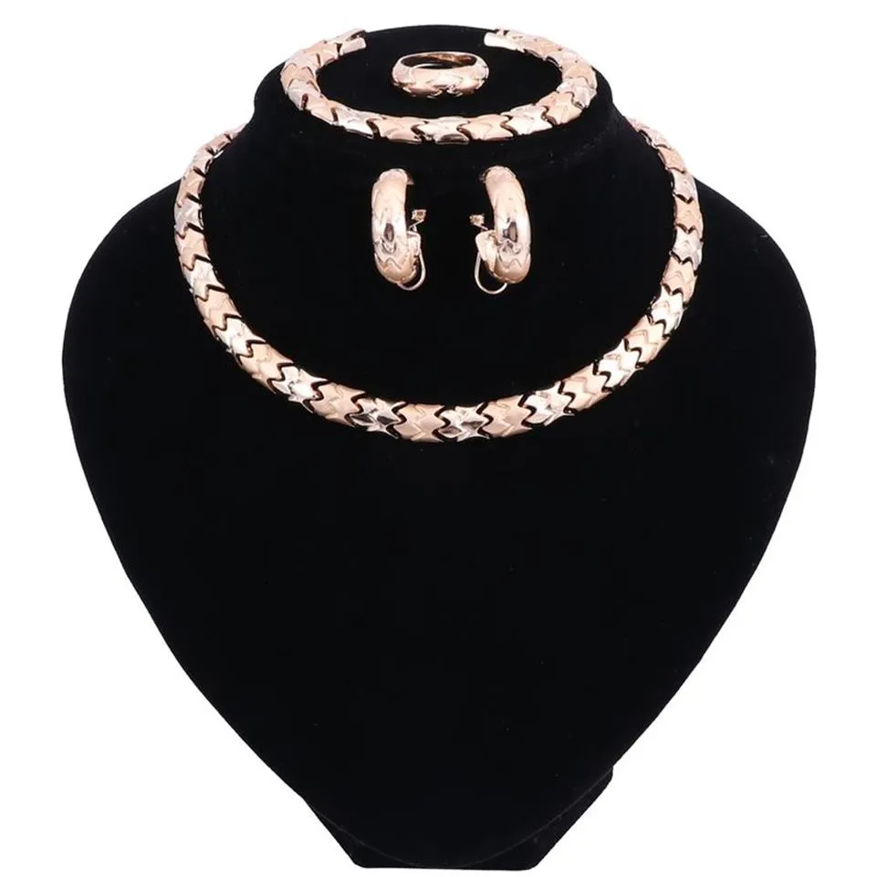 Matrimonio nigeriano Perline africane Set di gioielli in lega di zinco Dubai Set di gioielli in argento placcato oro Collana Bracciale Orecchini Set di anelli270S