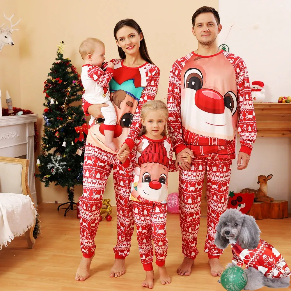 Family Matching Outfits Xmas Look Cute Deer Print Mother Father Kids Baby Dog Romper Christmas Pajamas Set Soft Loose Sleepwear 231026