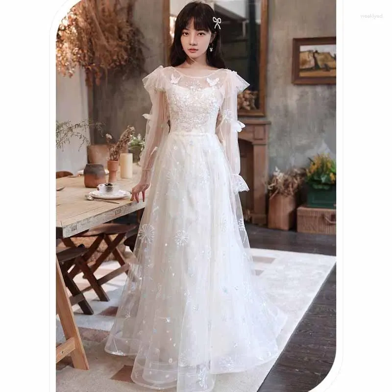 White Princess Style Evening Prom Dress for Women with Lace-Up Closure,  Long Sleeves, Polyester Dobby Fabric, Sizes XS to XXL from Dhgate Ethnic  Clothing - price 103.33