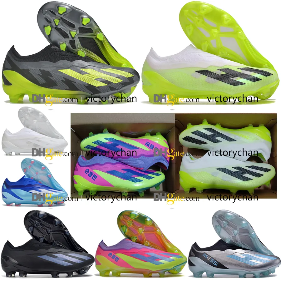 Gift Bag Quality Football Boots Laceless X Crazyfast.1 FG Lithe Football Cleats Mens Firm Ground Soft Leather Comfortable Trainers Knit Soccer Shoes Size US 6.5-11