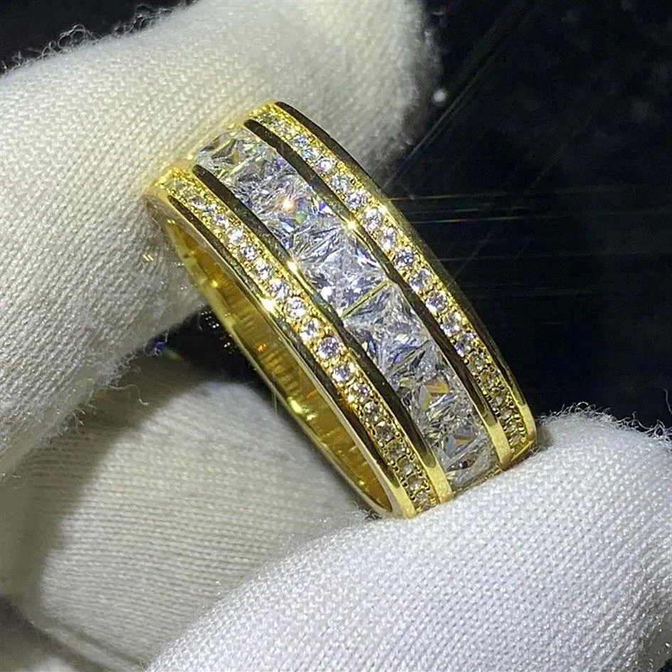 Marca Choucong Anillos de boda únicos Joyería de lujo Plata de ley 925 Relleno de oro de 18 quilates Corte princesa Topacio blanco CZ Fiesta de diamantes Eng212q