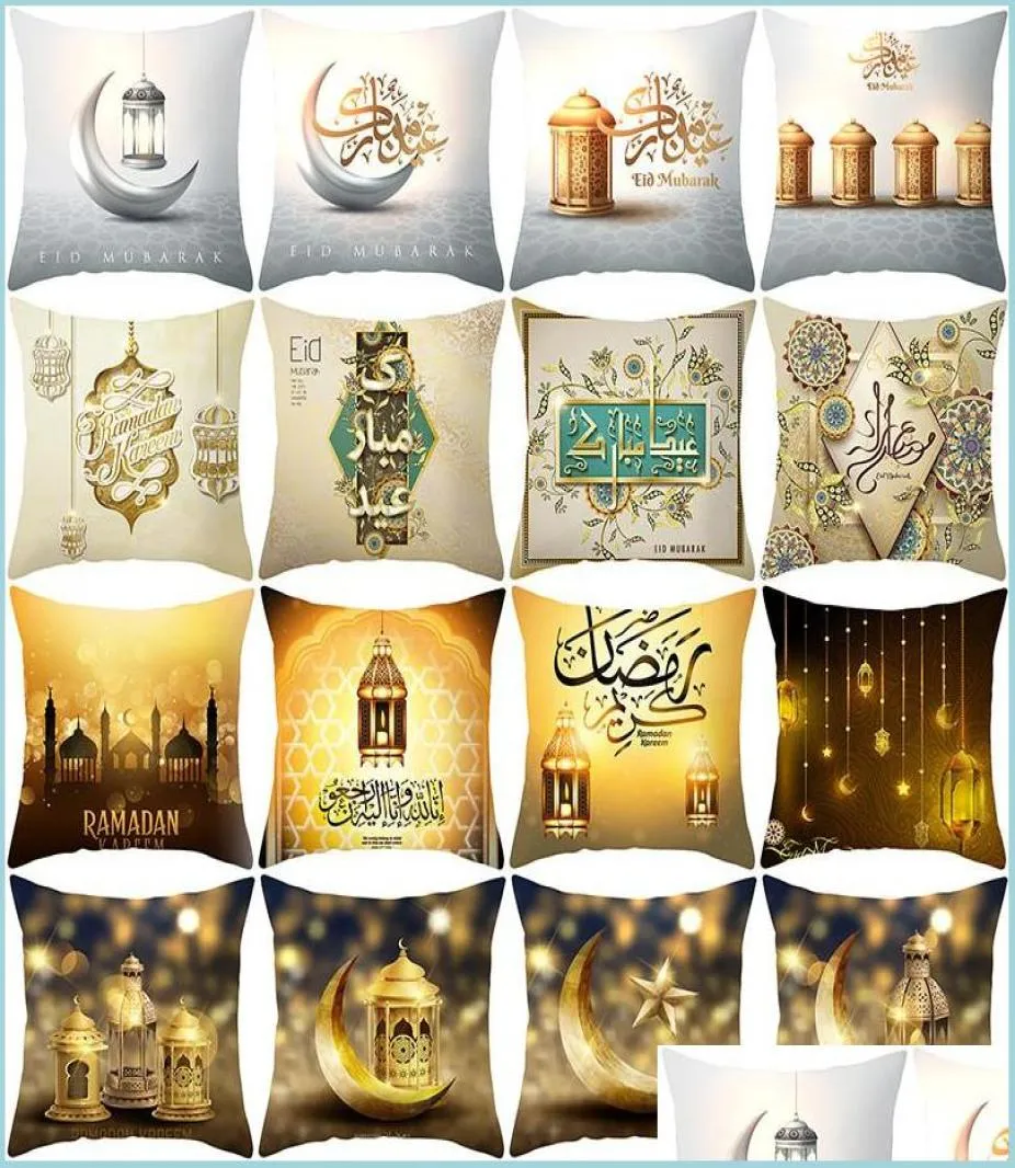 Pillow Case muzułmańską poduszkę Ramadan Eid Mubarak Poduszka er Moon Star Mosque Print Square Pillow ers 18 -cal 40 Wzory Drop Deli3440351