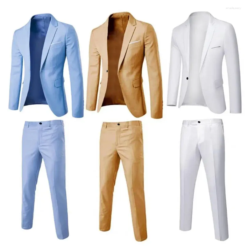 Men's Suits 1 Set Jacket Trousers Attractive Pure Color Slim Fit Formal Suit Male Men Lapel Blazer Pants For Wedding