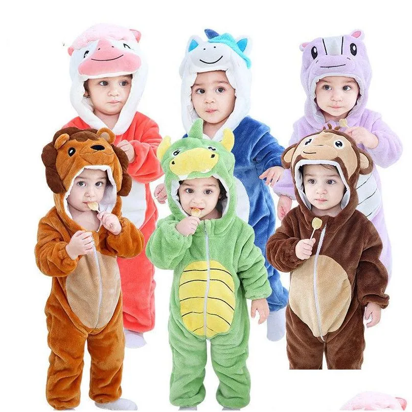 Pijama 0 4y Kigurumi Kids Fermuar Aslan Dinozor Maymun Cosplay Kostümü Kış Flanel Toddler Boy Pijama Bebek Kız Onesie 230627 Dro Dhn46