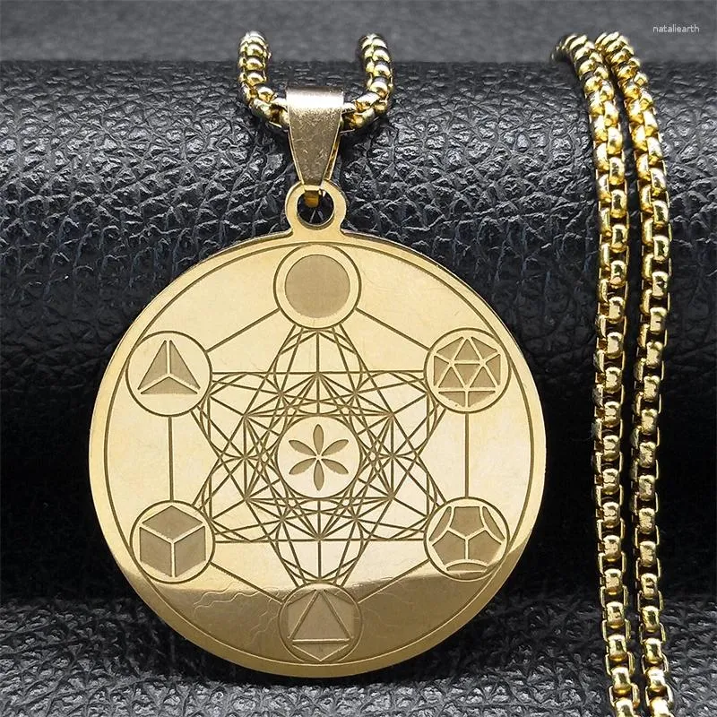 Pendentif Colliers Mystérieux Metatron Cube Fleur de vie Collier pour femmes hommes en acier inoxydable géométrie sacrée bouddhisme chaîne bijoux 3055