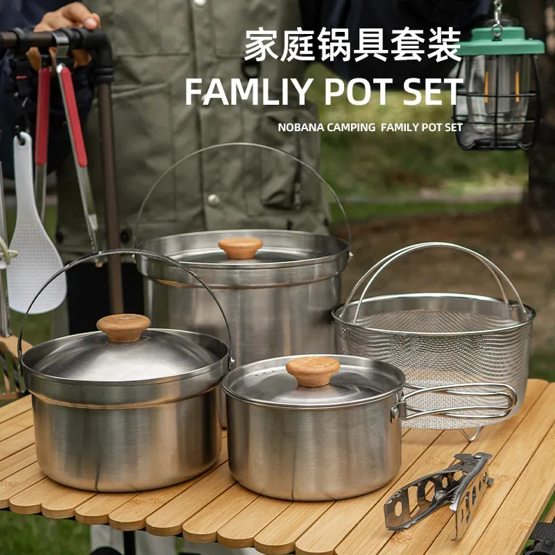 5L Camp Kitchen Cookware Set Stainless Steel Camping Pots for