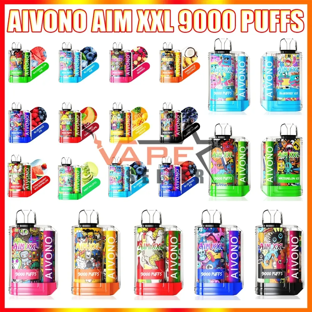 Autentyczny AIVONO AIM XXL 9000 Puffs Djeńcowy Vape Puff 9k 0/2/5% 650 mAh Bateria do ładowania 19 ml Cewka siatkowa Vape