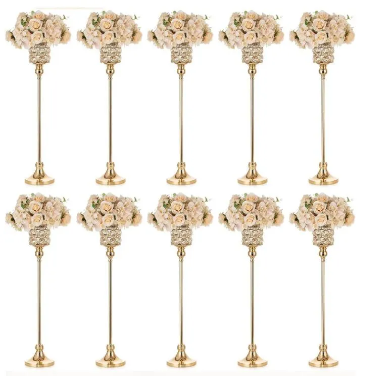 10 PCS Bröllopsbord Centerpieces Vase: Gold Vases Crystal Flower Stand Metal Flowers Centerpieces Stands For Weddings Birthday