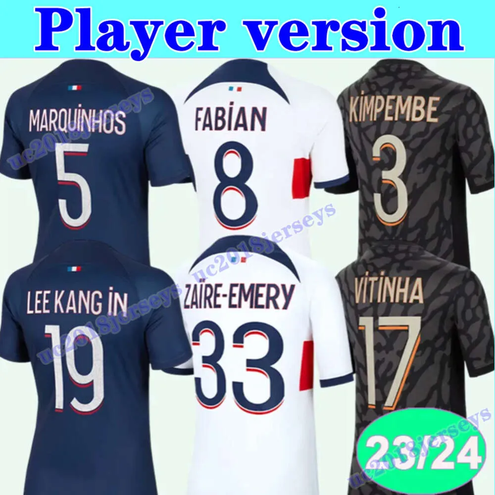 Wersja odtwarzacza 2023 24 Mbappe męskie koszulki piłkarskie Psgg Verratti Kimpembe Hakimi Marquinhos Home Blue Away 3rd Football Shirts Mleeve Adult