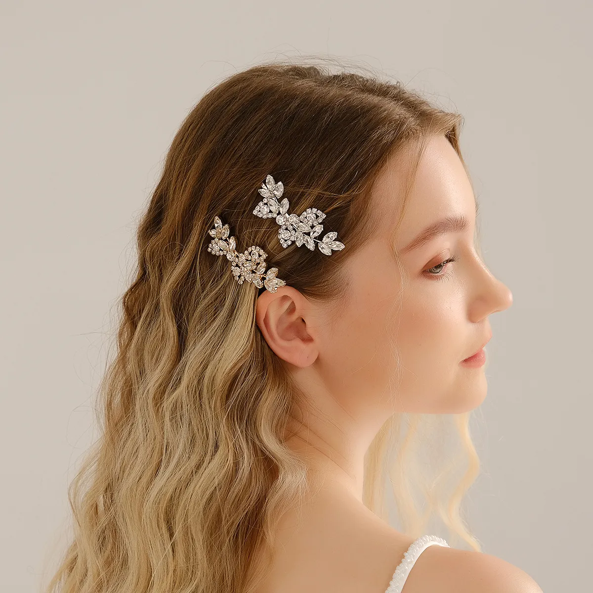 New hair accessories rhinestone leaf hair clip bride's wedding side clip versatile bride style