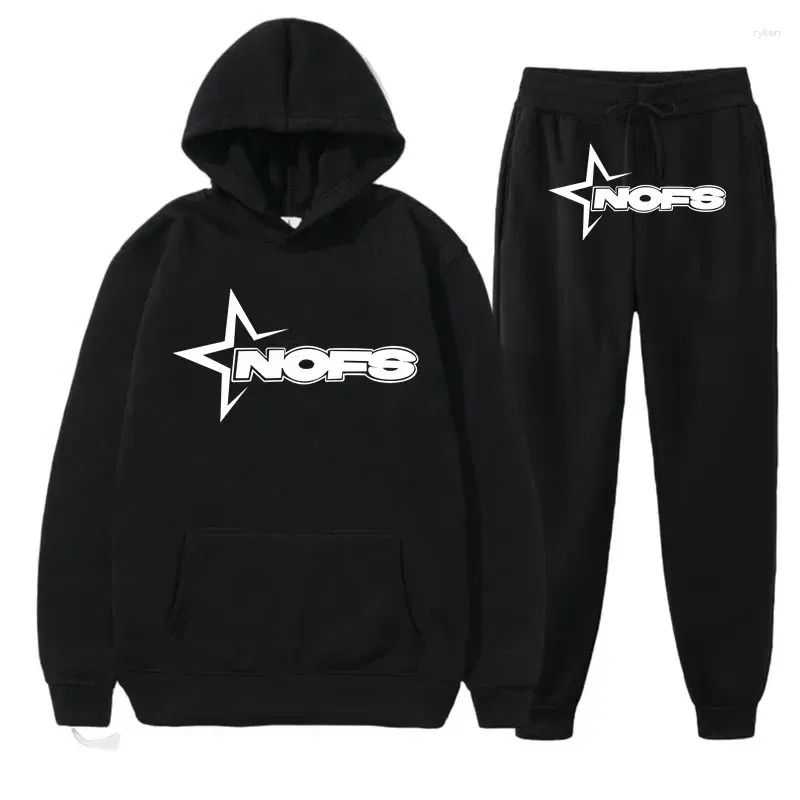 Herrspåriga NOFS Tracksuit Y2K Hoodie and Pant Men sätter 2 -stycken Running Sport Tracksuit Sweatshirt Sport Joggers Sweatpants Suit 661