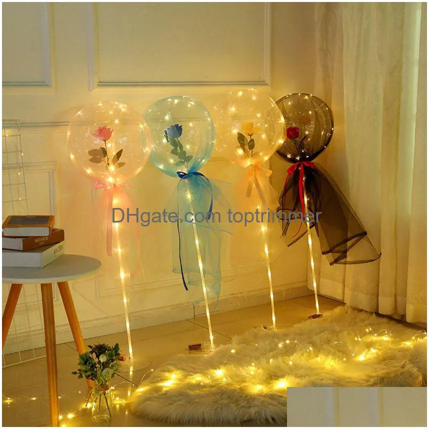 Balloon LED Bobo Luminous Rose Bouquet Light Transparent Bubble Ball Valentines Day Gift Birthday Party Decor GGA3845-1 Drop Leverans DHVM0