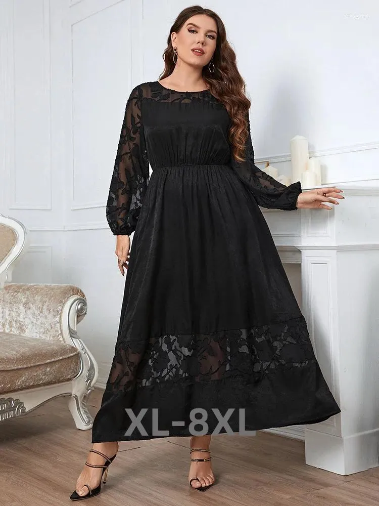 Robes de grande taille femmes Maxi printemps automne dentelle luxe élégant à manches longues solide formelle soirée Par 3xl 4xl 5xl 6xl