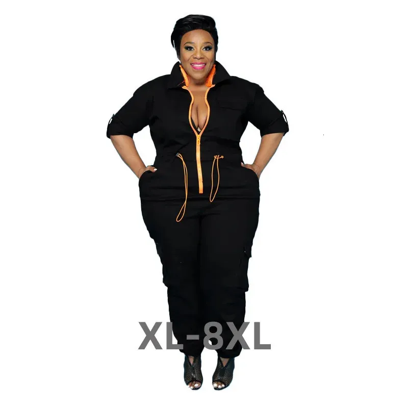 Dames Plus Size Jumpsuits Rompertjes Elegante Jumpsuit Rits V-hals Club Outfit Vrouwelijk Uitloper Designer Broek 2023 Zomer Dames Mode 3xl 4xl 5xl 6xl 231025