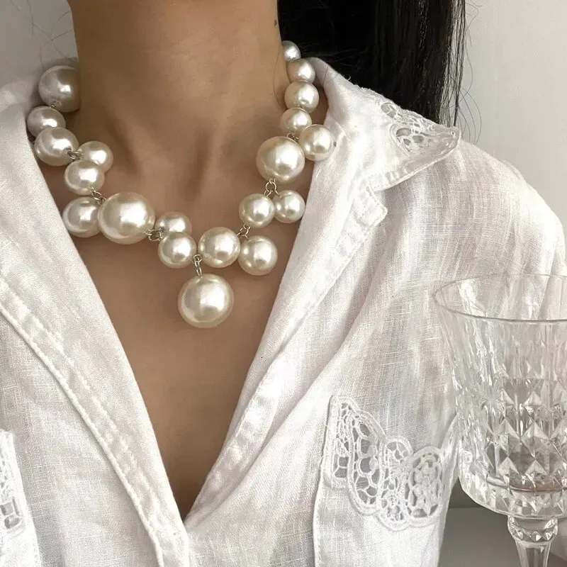 Chokers Elegant Imitation Pearl Women's Necklace Big Pearls Beads Choker Necklaces Party Wedding Bride Jewelry Girls Gifts 231025