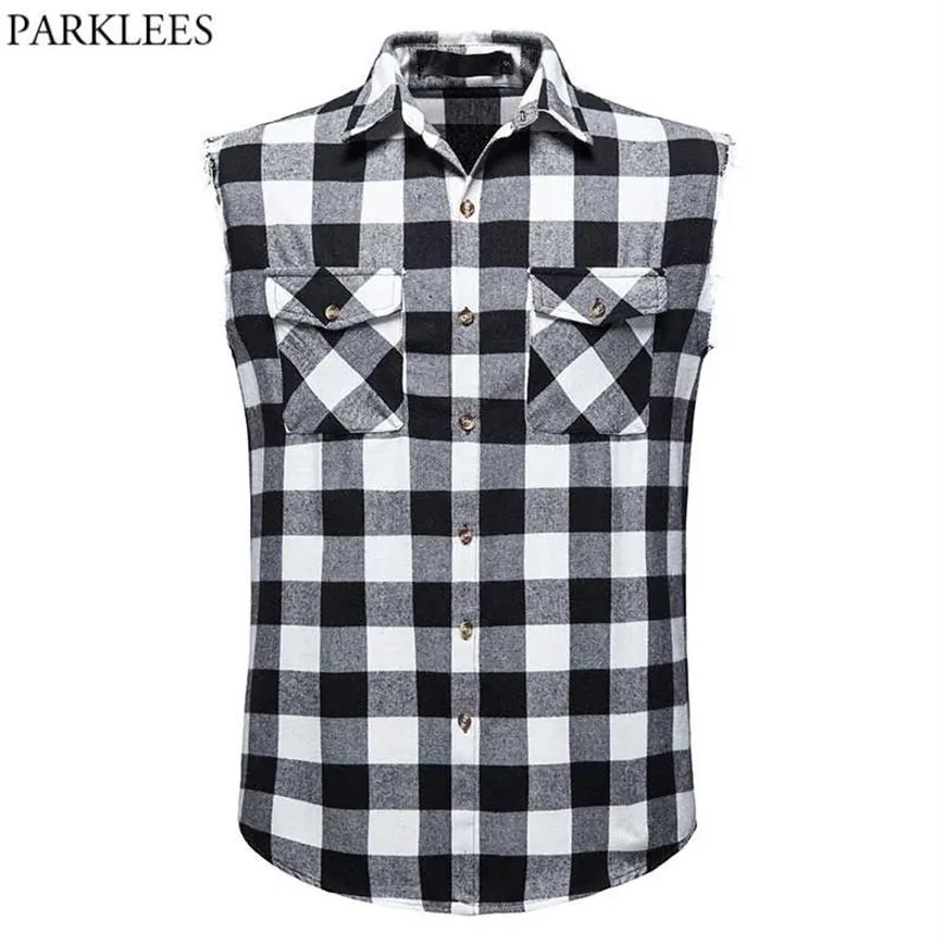 Fashion Cowboy Sleeveless Plaid Shirt Men Casual Flannel Cotton Snap Shirts Mens Double Pocket Beach Party Vest Checkered Top 2105282m