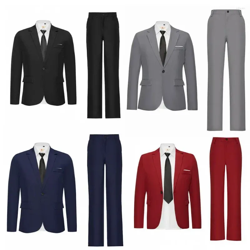 Costumes pour hommes 2 pièces/ensemble costume formel mode mâle mince col cranté manteau pantalon droit ensemble toucher la peau hommes