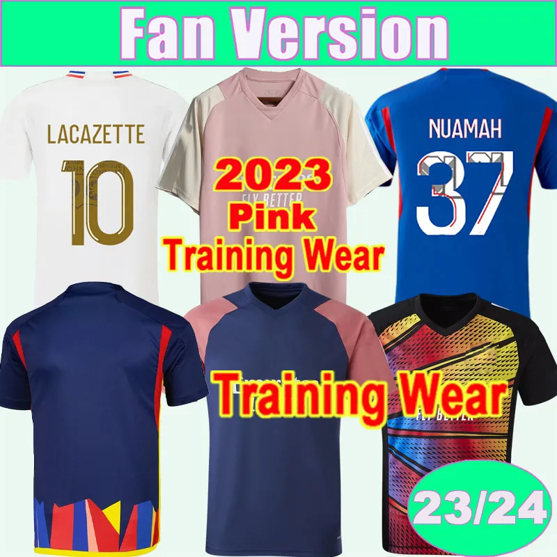 2023 24 Tolisso Cherki Męskie koszulki piłkarskie różowe trening zużycie lacazette boateng kumbedi caqueret home biel wyjazd 3. koszula piłkarska krótkie mundury z krótkim rękawem