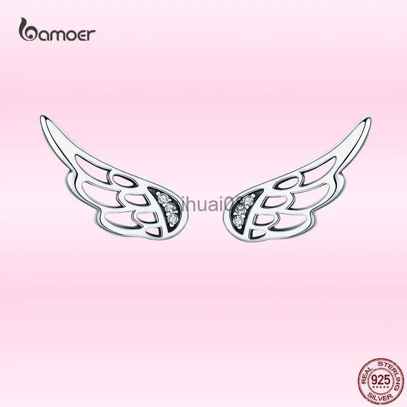 Stud Bamoer Fashion Angel Wings Ohrringe für Frauen Echtes 925 Sterling Silber Lucky Guardian Ohrstecker Elegante Hochzeit Schmuck Geschenke YQ231026