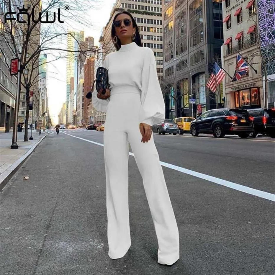 Casual Wide Leg Summer Bodycon Jumpsuit Women Overalls Långärm Vit Svart Skinny Rompers Womens Jumpsuit Kvinna T200528243M