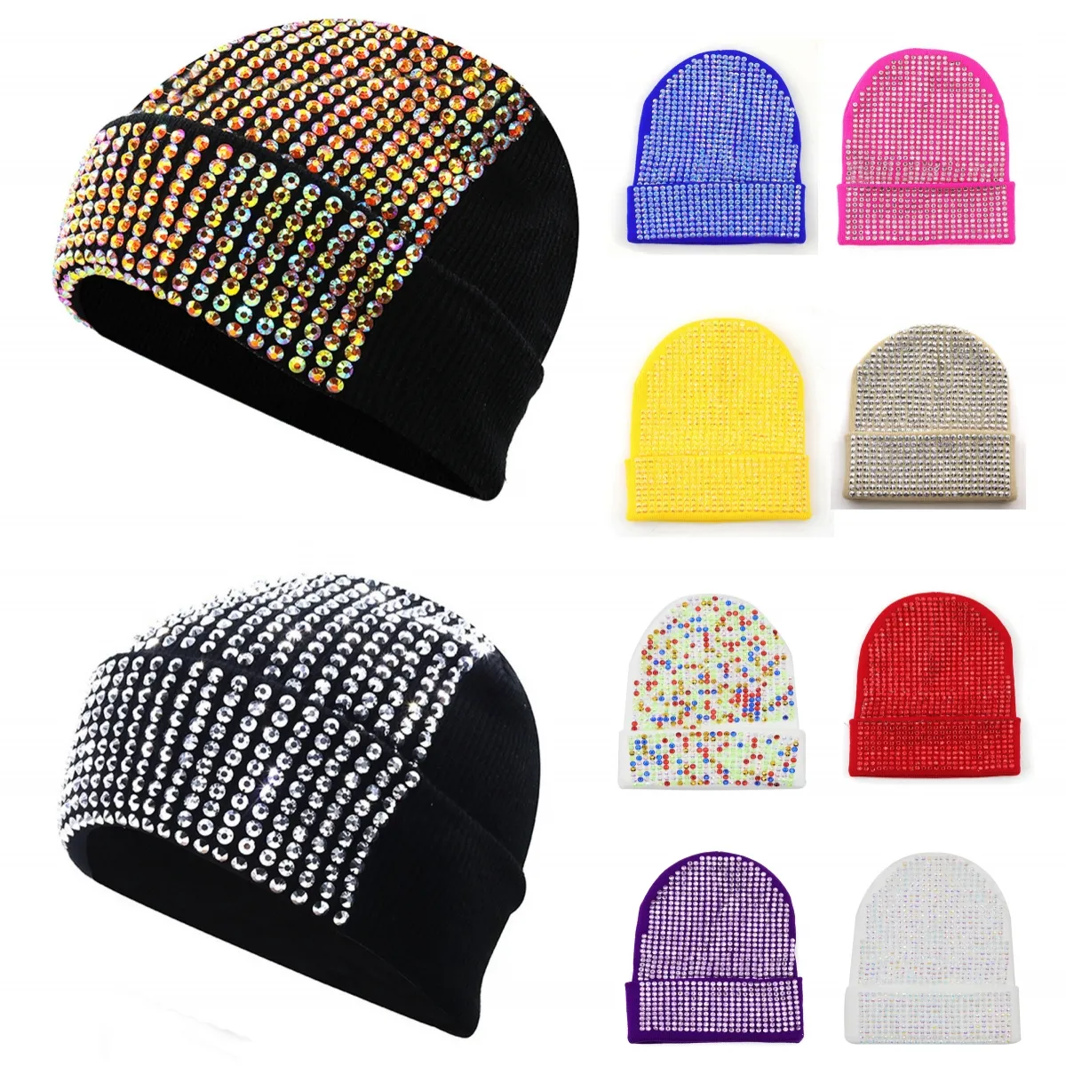 Designer Beanies Hats Winter Warm Women Men Bling Rhinestone Knitted Acrylic Hat Hip Hop Headwear Party Cool Accessories