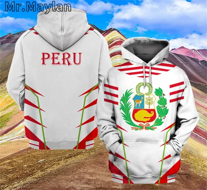 Herr hoodies peru country flagga 3d över hela tryckt jacka män/kvinnor hoodie unisex casual streetwear tröjor tröjor sudadera hombre