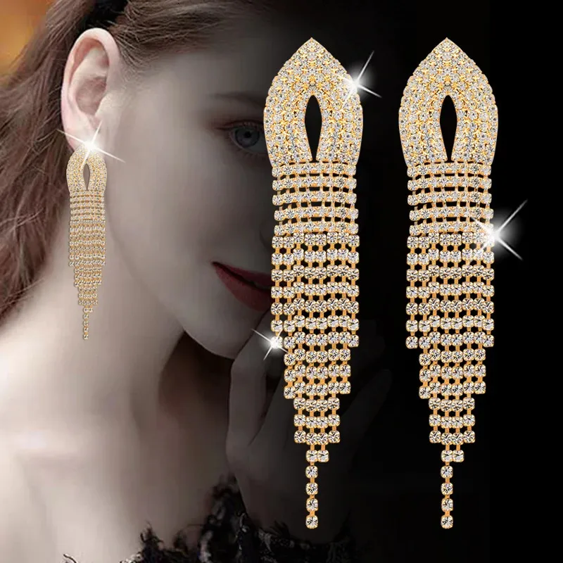 Charme SINLEERY Mix Styles Long Gland accessoires de mariage Couleur Or Jaune Pleine Zircone Boucles D'oreilles De Mariée Pour Femmes Bijoux ES011 231025