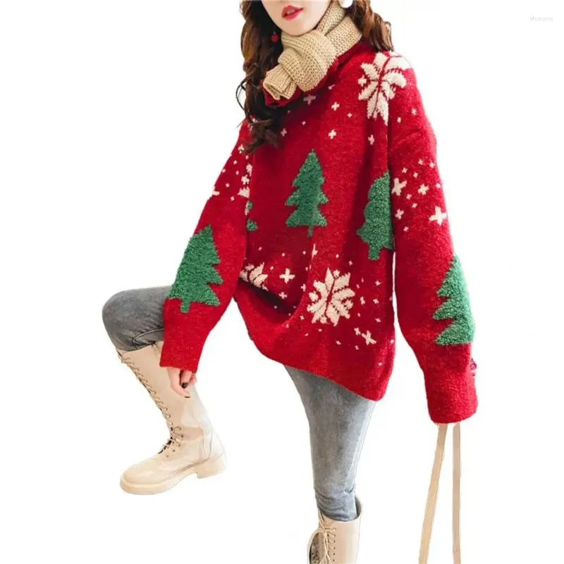 Women's Sweaters Christmas Sweater Cozy Tree Print For Women Knit Warm Stylish Holiday Pullover Winter