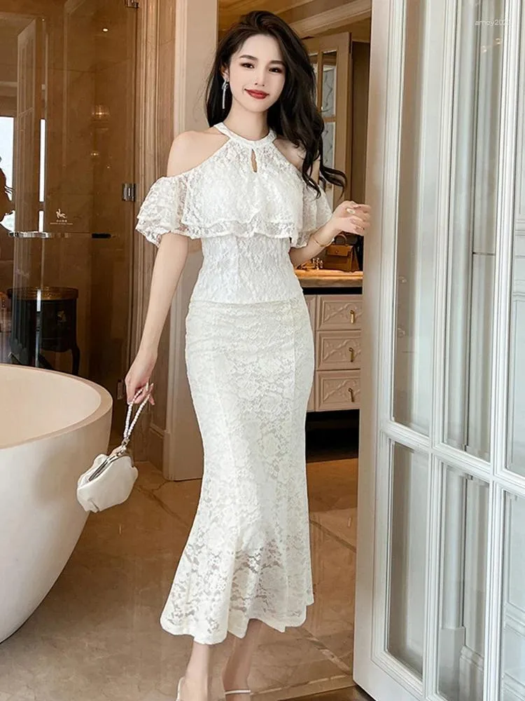 Work Dresses Korean Fashion Party Lace White Summer 2 Piece Outfit Women Clothes Short Tops Shirt Blouse High Waist Midi Long Skirt Mujer