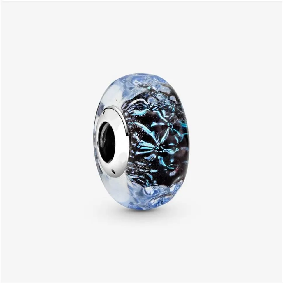 Nieuwe Collectie 925 Sterling Zilver Golvend Donkerblauw Murano Glas Oceaan Charm Fit Originele Europese Bedelarmband Mode-sieraden Acces2846