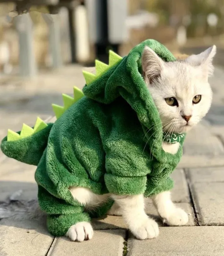 Pet Cat Clothes Funny Dinosaur Costumes Coat Winter Warm Fleece Cat Cloth For Small Cats Kitten Hoodie Puppy Dog Clothes XSXXL2923127