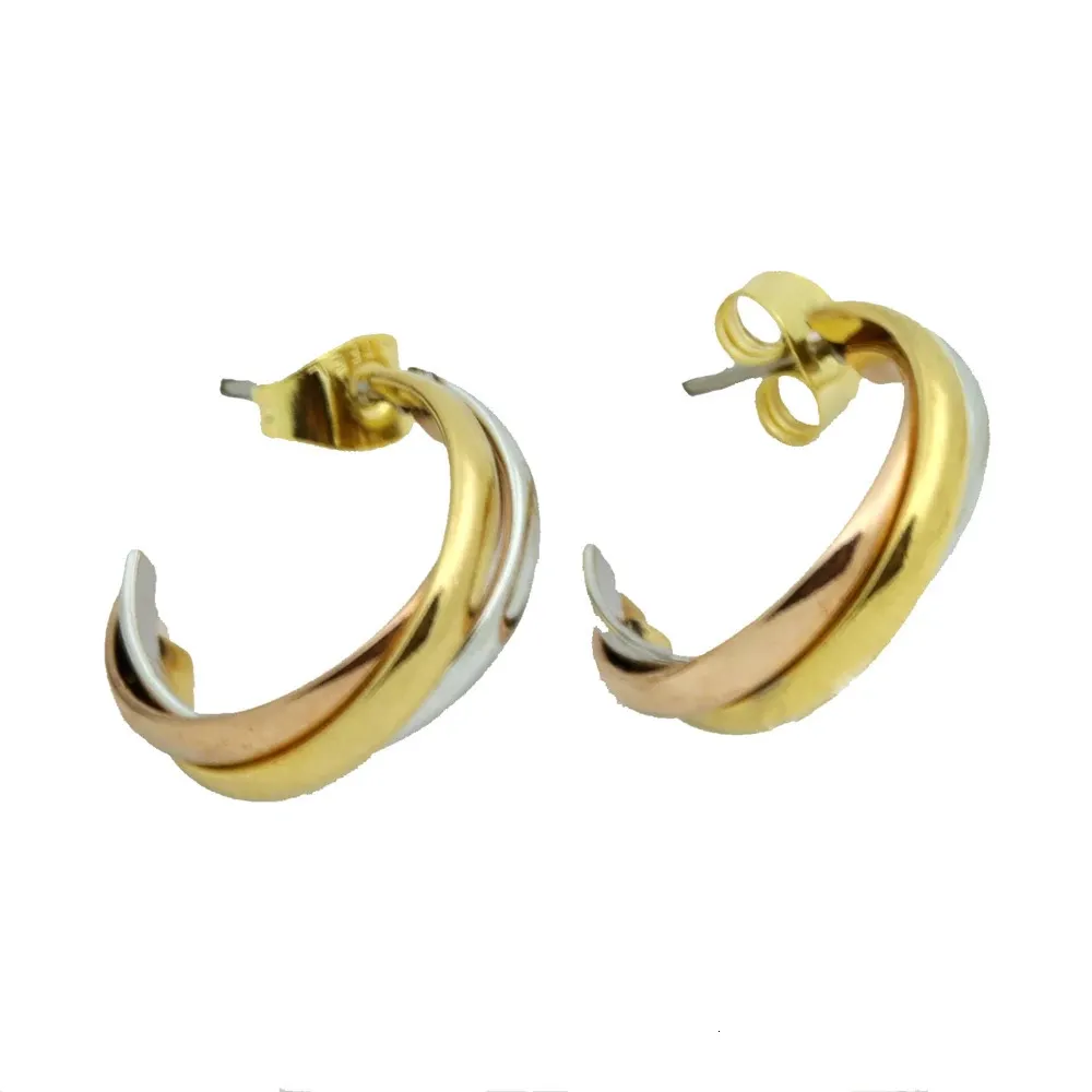 Stud Top Quality Classical 3 omgångar Rose Yellow White Gold Color Earrings Fashion Jewelry Lover Wholesale 231025