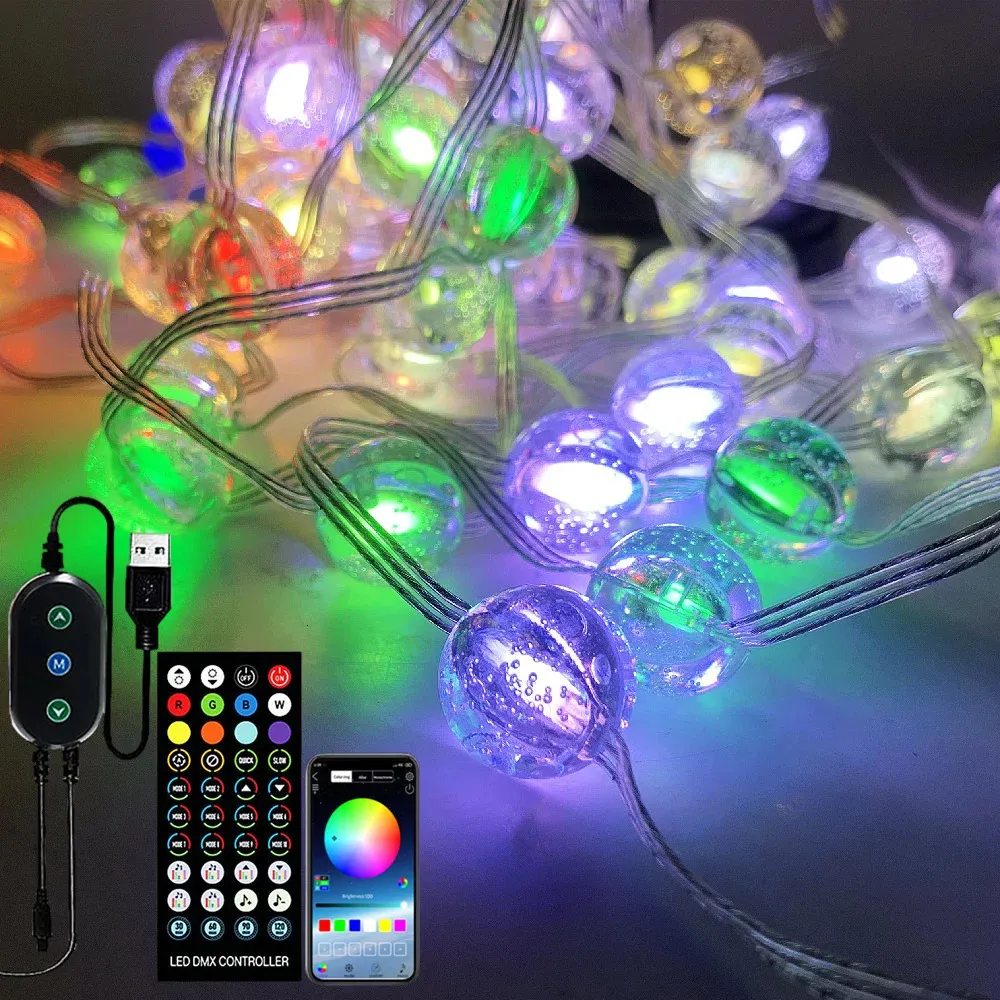 Decorações de Natal USB RGBIC LED String Lights WS2812B RGB Bluetooth Música LED Luz Full Color Endereçável Individualmente DC5V 231026