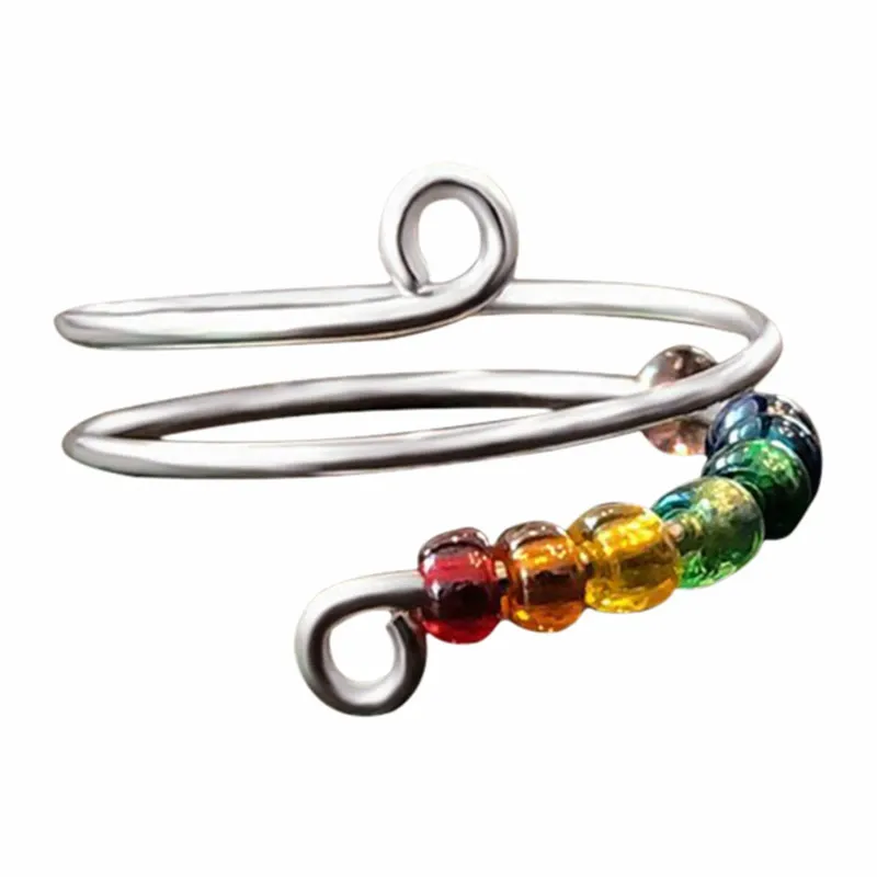 Stainless Steel Adjustable Rainbow Cluster Ring For Women Anti Stress  Anxiety Spinner With DIY Beads And Fidget Jewelry From Juwanhoward, $12.09